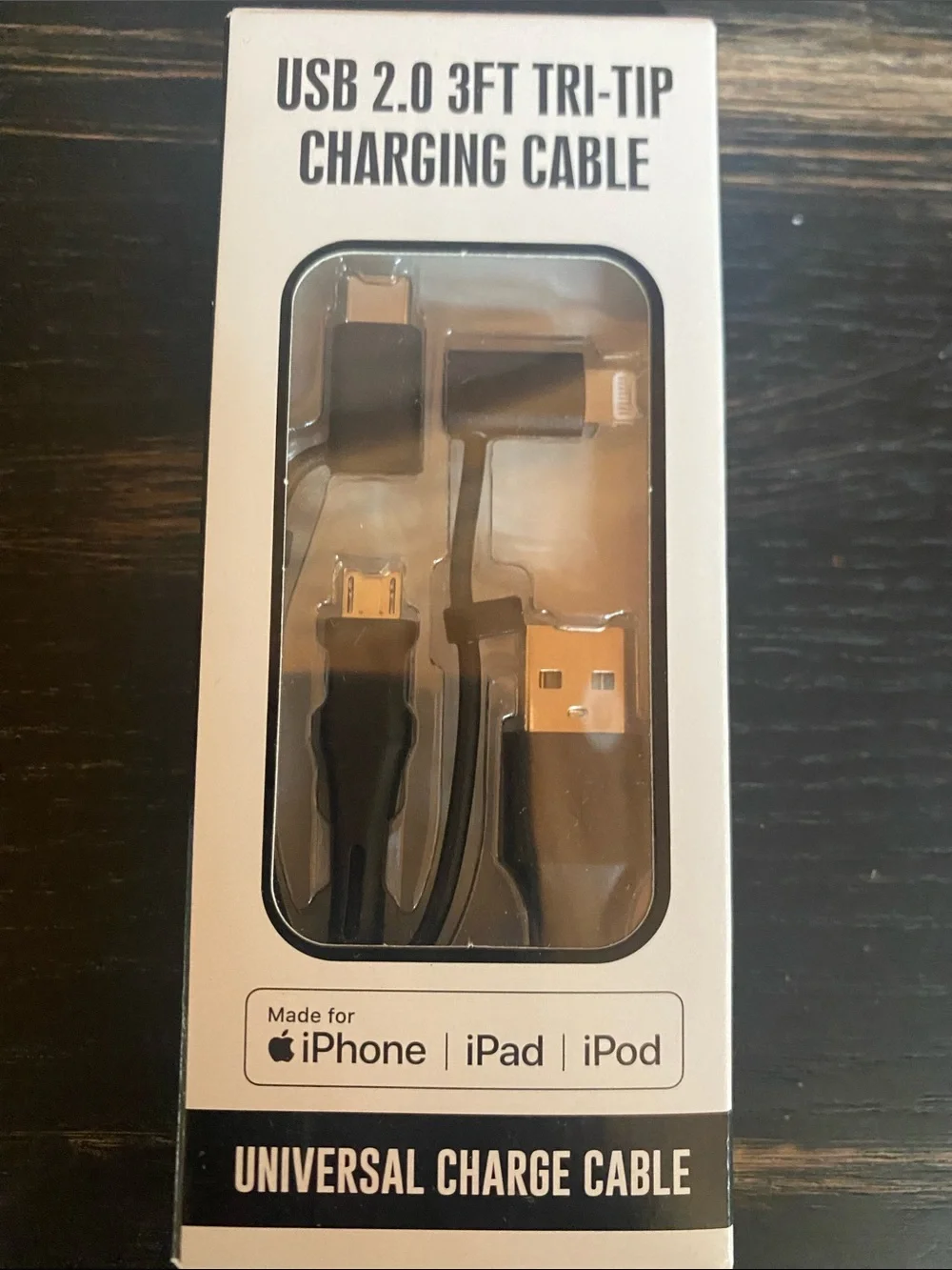 USB 2.0 3ft Tri-Tip Charging Cable - Black